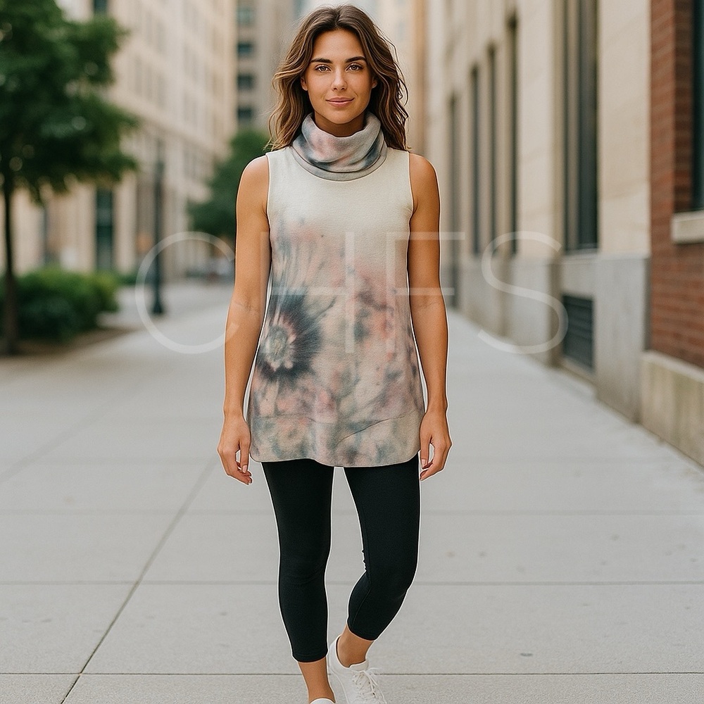 Brightly Twisted  Sweater Sleeveless Cowl Neck Women’s Sz Medium Tie Dye $178